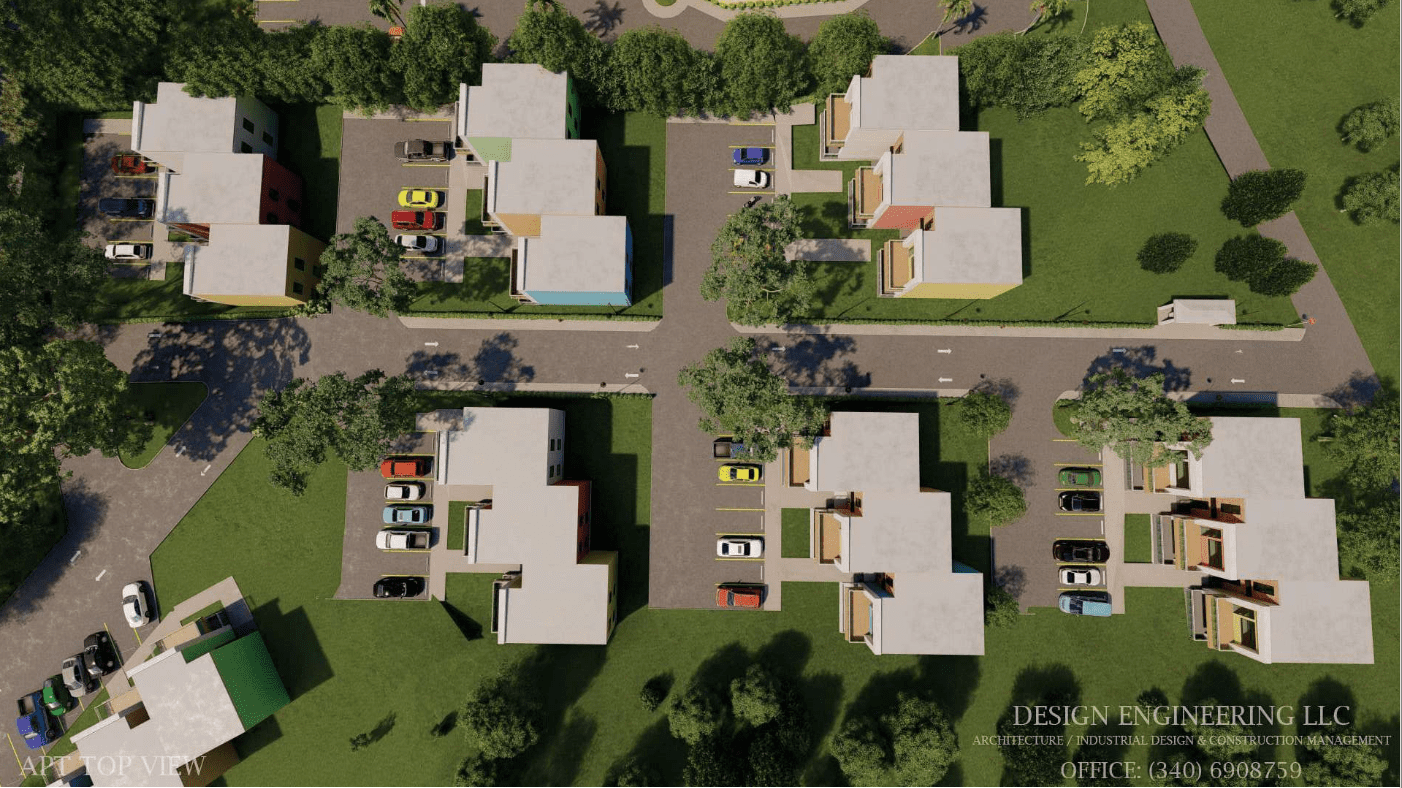 An aerial view of the proposed townhouse development in Beeston Hill on St. Croix. (Design Engineering LLC image courtesy DPNR)